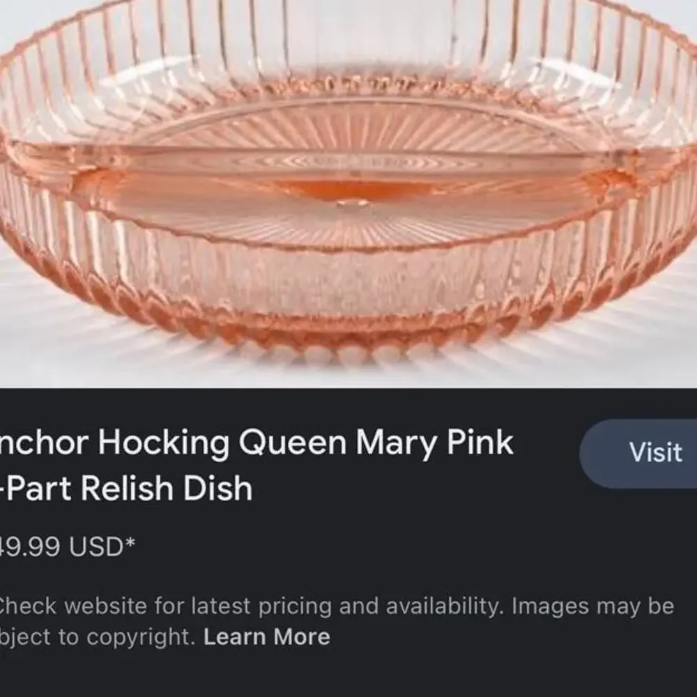 Anchor Hocking Queen Mary Pink divided relish tray